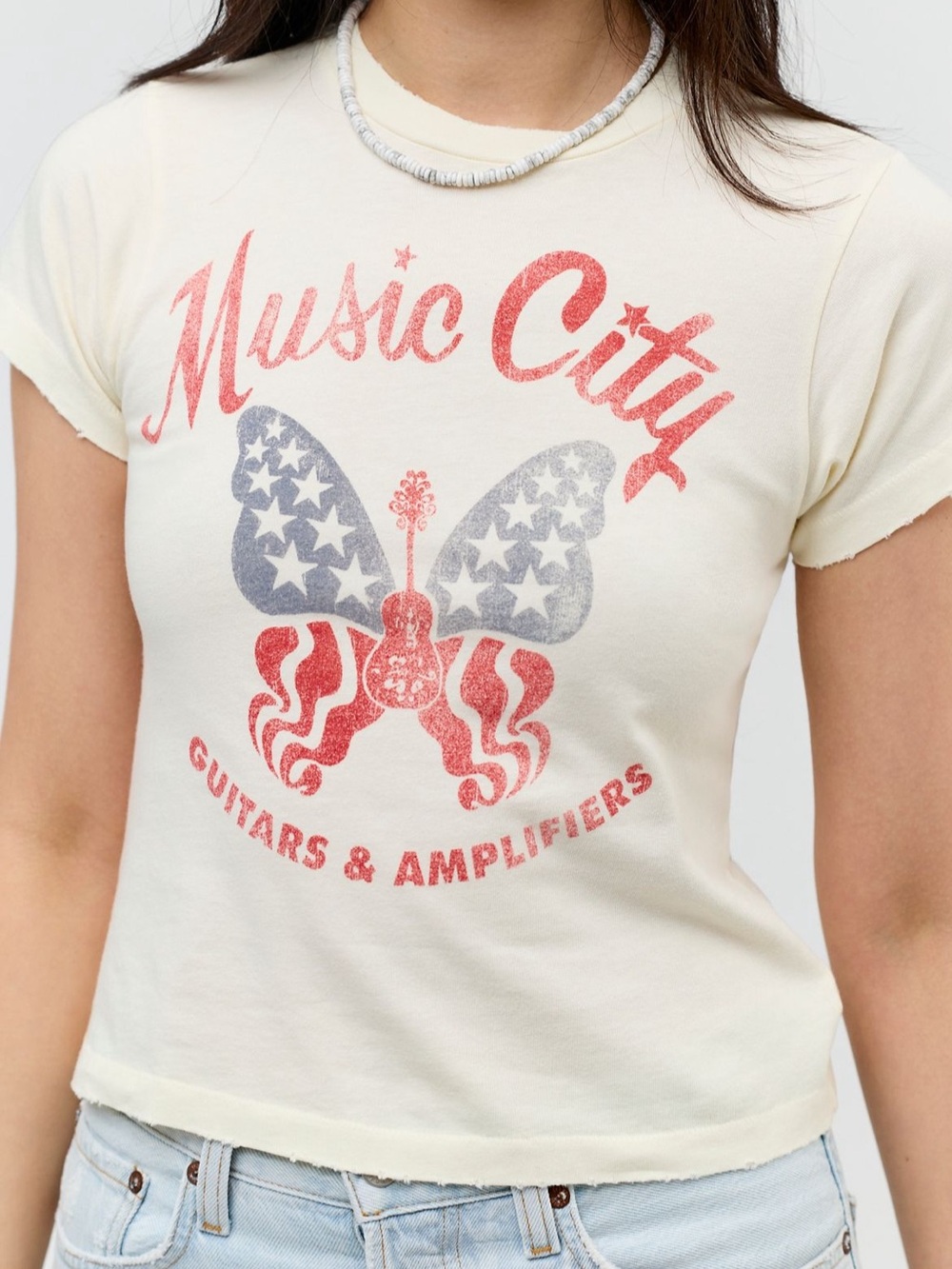 Daydreamer Cream Tee with Red & Blue Music City Graphic
